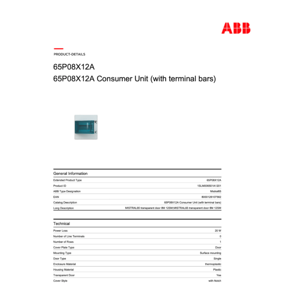 ตู้คอนซูเมอร์ยูนิตกันน้ำ 8 ช่อง ABB MISTRAL 8 MODULES (IP66 ฝาใส)_2